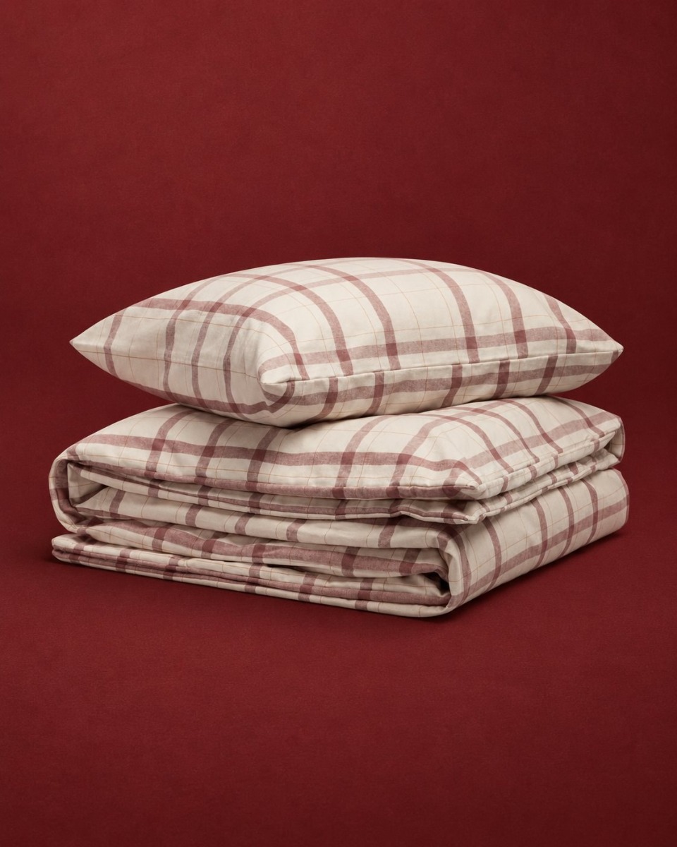 Dekbedovertrek flanel mauve check