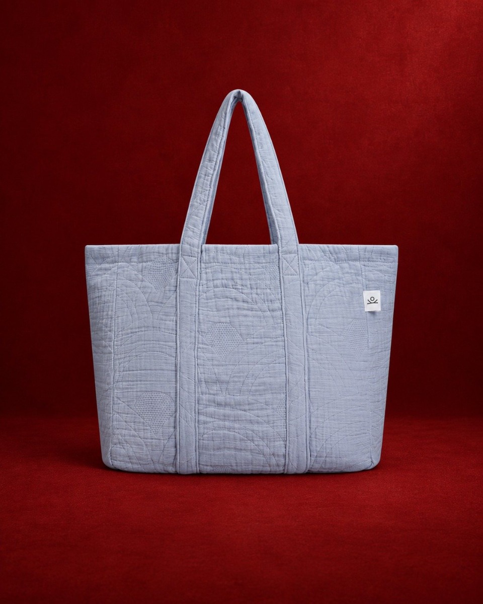 Shoppertas mousseline katoen arch lavender blue