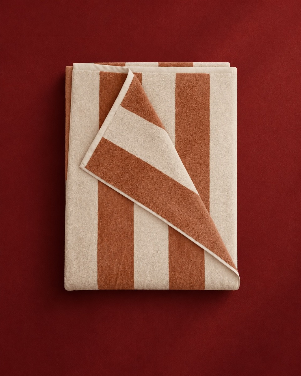 Strandlaken velours terracotta stripe